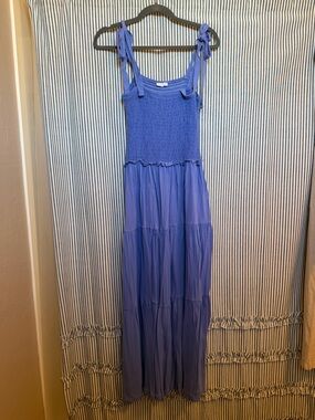 Tie-Shoulder Smocked Maxi Dress in Periwinkle Blue